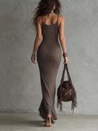 Vintage V-neck Sparkly Knitted Maxi Dress