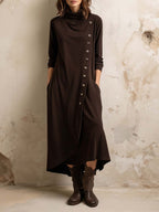 Boho-Inspired Midi Dress With Side Button Placket