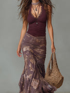 Oil Painting Floral Print Halter-Neck Maxi Dress