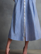 Retro Classic Blue & White Striped Belted Shirt Dress