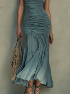 Retro Ruffled Maxi Dress With Flutter Sleeves