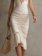 Bohemian Halter Ruched Midi Dress