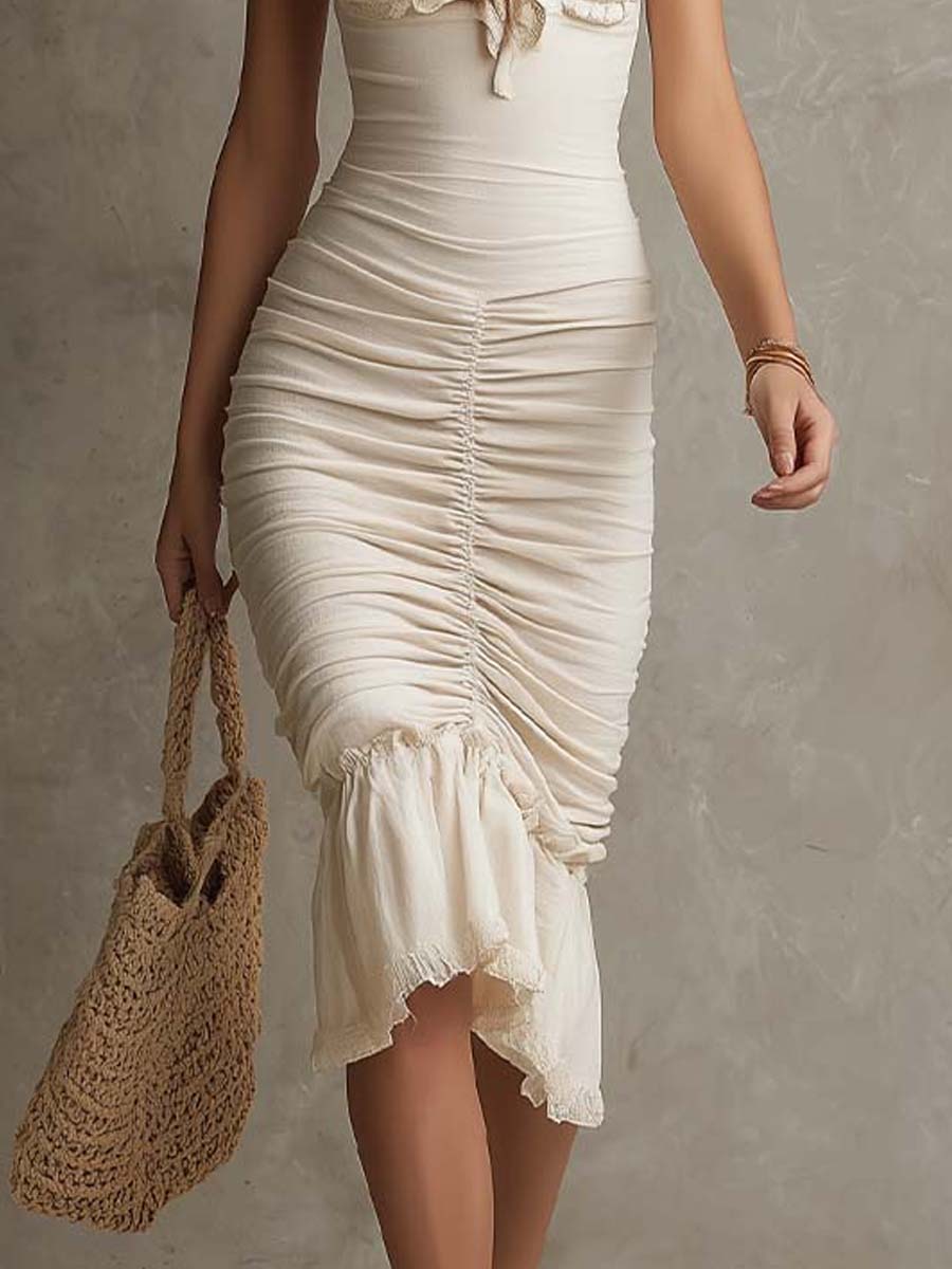 Bohemian Halter Ruched Midi Dress