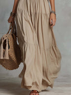 Retro Lace-Collar Cotton-Linen Maxi Dress
