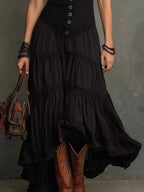 Retro Embroidered-Collar Flared Maxi Dress