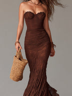 Vintage Strapless Lace Maxi Dress With Fishtail Hem