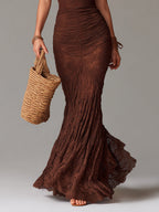 Vintage Strapless Lace Maxi Dress With Fishtail Hem