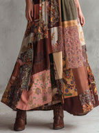 Boho Halter Neck Desert Mosaic Patchwork Print Maxi Dress