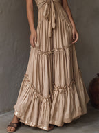 Boho Golden Sand Halter Tie-Front Maxi Dress