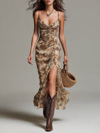 Monet Garden High-Slit Maxi Dress