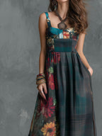 Boho Midnight Meadow Patchwork Floral Maxi Dress