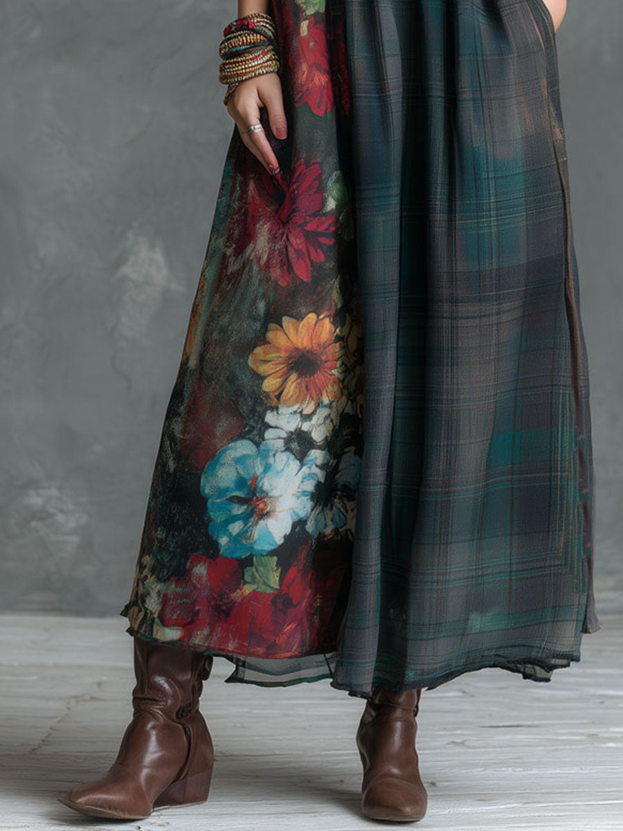 Boho Midnight Meadow Patchwork Floral Maxi Dress