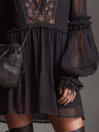 Vintage Floral Embroidered Chiffon Mini Dress