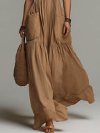 Boho Lace-Trimmed Patch Pocket Maxi Dress