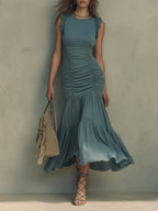 Retro Ruffled Maxi Dress With Flutter Sleeves
