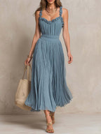 Elegant Ruffled Strap Pleated Midi Dress