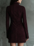 Vintage Suede Embroidered Lace Trim Mini Dress