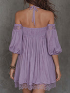 Vintage Softness Embroidered Off-Shoulder Mini Dress
