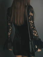 Romance Midnight Velvet Lace Bell-Sleeve Mini Dress