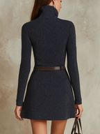 Vintage Zipper Pocket Knitted Mini Dress