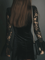 Romance Midnight Velvet Lace Bell-Sleeve Mini Dress