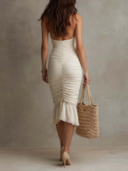 Bohemian Halter Ruched Midi Dress