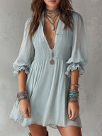 Retro Short-sleeved Ruffle Cuffs Chiffon Mini Dress
