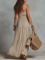 Retro Lace-Collar Cotton-Linen Maxi Dress