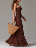Vintage Strapless Lace Maxi Dress With Fishtail Hem