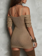 Retro Openwork Knit Off-the-shoulder Mini Dress
