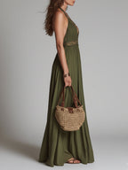 Boho Halter-Neck Maxi Dress With Lace Inserts