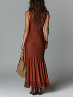Boho Lace-Trimmed Slim-Fit Tencel Maxi Dress