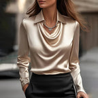 Laureline - Shiny Blouse with Pleated Collar - Chic &amp; Timeless