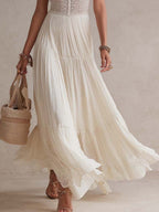 Vintage Elegant Cotton Lace Panel Boho Maxi Dress