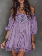 Vintage Softness Embroidered Off-Shoulder Mini Dress