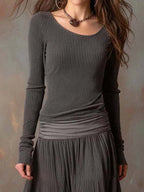Vintage Ribbed Knit Maxi Dress In Charcoal Gray