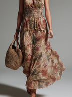 Tropical Rainforest Print Keyhole Maxi Dress