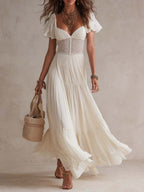 Vintage Elegant Cotton Lace Panel Boho Maxi Dress