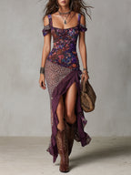 Urban Nomad Leopard Print Flower High Slit Maxi Dress